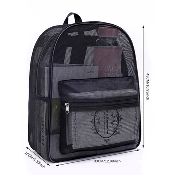 Черный сетчатый рюкзак, удобный дышащий рюкзак большой емкости, модная спортивная дорожная сумка 5