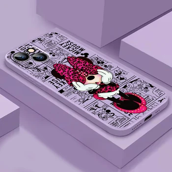 Чехол Для Телефона Disney Mickey Minnie Для iPhone 15 14 13 12 11 Pro Max PLUS 13 12 Mini X XS Max Shell TPU Funda Жидкий Кремний Черный 5