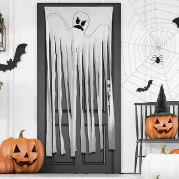 Шторы с летающим Призраком на Хэллоуин Шторы с рисунком Призрака на двери и окне Многоразового использования Шторы на входной двери на Хэллоуин Декор для вечеринки в баре 3