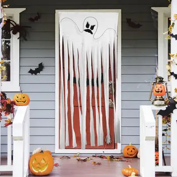 Шторы с летающим Призраком на Хэллоуин Шторы с рисунком Призрака на двери и окне Многоразового использования Шторы на входной двери на Хэллоуин Декор для вечеринки в баре 4