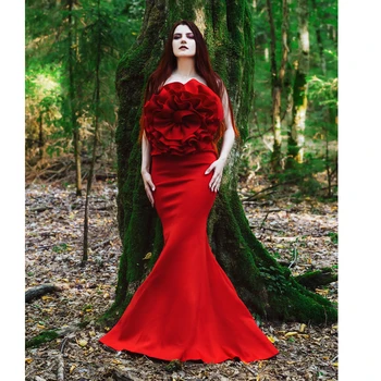 Элегантное Красное вечернее платье без бретелек Длиной до пола, без рукавов, Атласная Русалка, Роскошное платье для элегантных женщин и женщин Bonitos 0