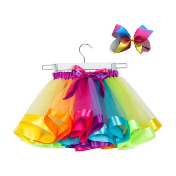 Юбка-пачка для девочек, юбки для маленьких девочек, мини-юбка для танцев, Радужный тюль, детская юбка принцессы, Яркая детская летняя одежда