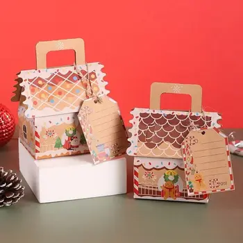 подарочная коробка для конфет в форме Рождественского домика, 4шт, Веселые Рождественские украшения для дома, Рождественский орнамент Санта-Клауса, Navidad, Новый Год 2