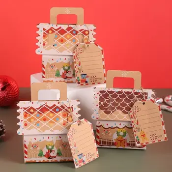 подарочная коробка для конфет в форме Рождественского домика, 4шт, Веселые Рождественские украшения для дома, Рождественский орнамент Санта-Клауса, Navidad, Новый Год 4